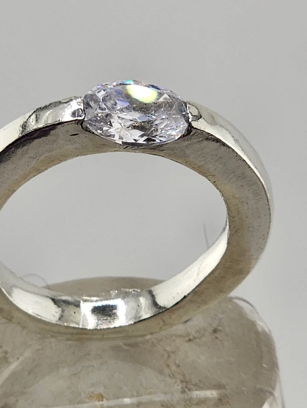 CUBIC ZIRCONIA PRESSURE RING HANDMADE STERLING SILVER SIZE7 - Picture 13 of 15